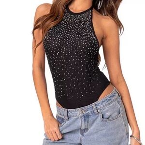 Open Back Mesh Rhinestone Bodysuit